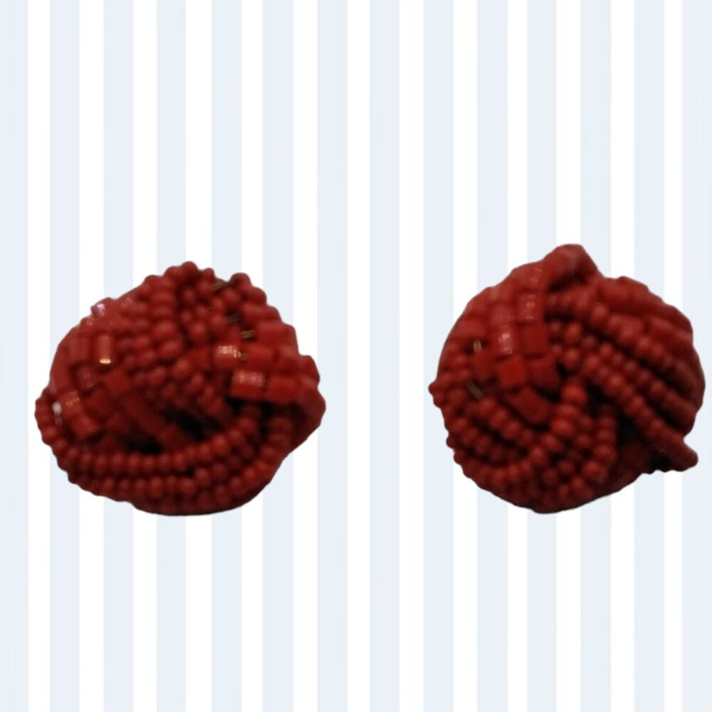 Mid Century Cherry Red Seed Bead Earrings for Pierced Ears